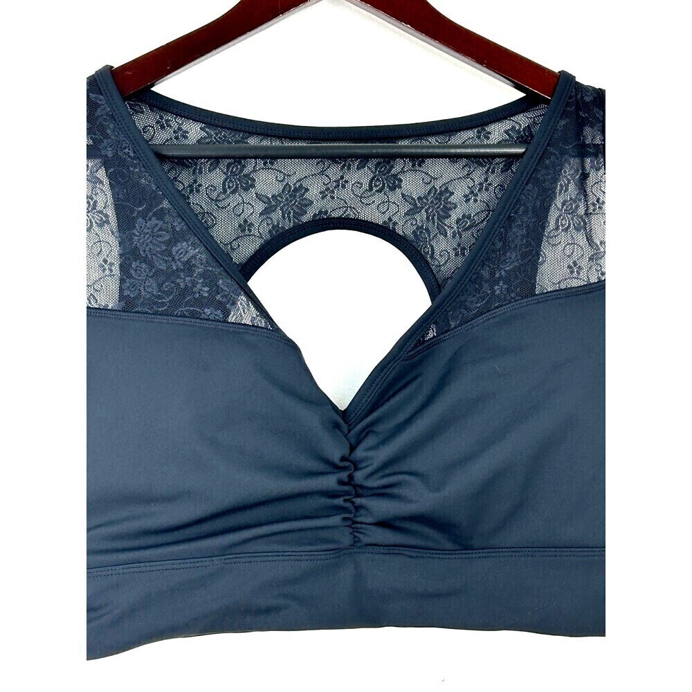 Adore Me Women Evelin Contour Black Sports Bra 1X Lace Floral Trim Racerback R2 - Picture 8 of 11